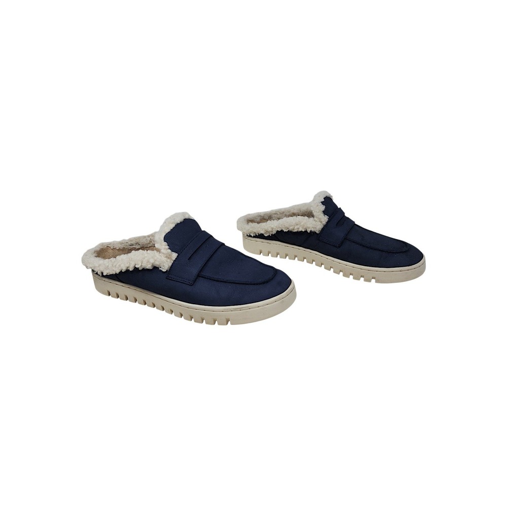 Vionic Uptown Mule 7.5 Women Navy Faux Fur Penny Loafer Slip On Orthotic Shoes